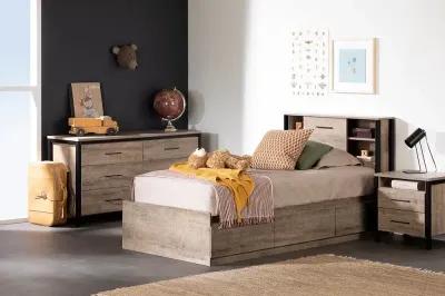 Munich Weathered Oak Bookcase Headboard - South Shore