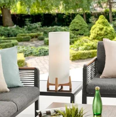 Hayes White and Wood Outdoor Cordless Table Lamp with Rechargeable...