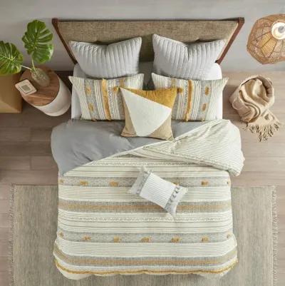 Gray and Yellow Striped Queen Cody 3 Piece Bedding Collection