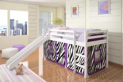 Haven White Twin Bed with Purple Zebra Tent