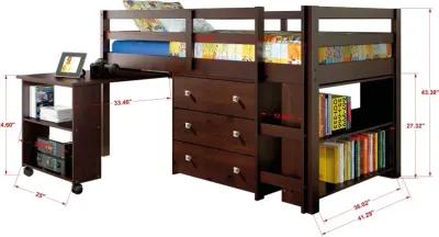 Kaycee Dark Cappuccino Twin Loft Bed with Student Desk