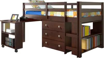 Kaycee Dark Cappuccino Twin Loft Bed with Student Desk