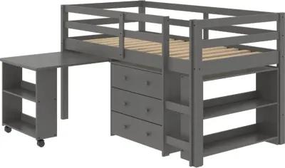 Kaycee Dark Gray Twin Loft Bed with Student Desk