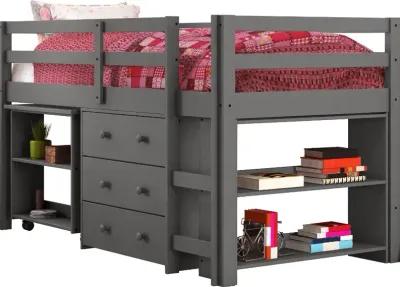 Kaycee Dark Gray Twin Loft Bed with Student Desk