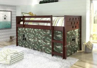 Boston Dark Brown Cappuccino Twin Loft Bed with Camo Tent