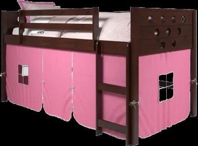 Boston Dark Brown Cappuccino Twin Loft Bed with Pink Tent