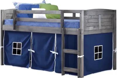 Louver Antique Gray Twin Loft Bed with Blue Tent