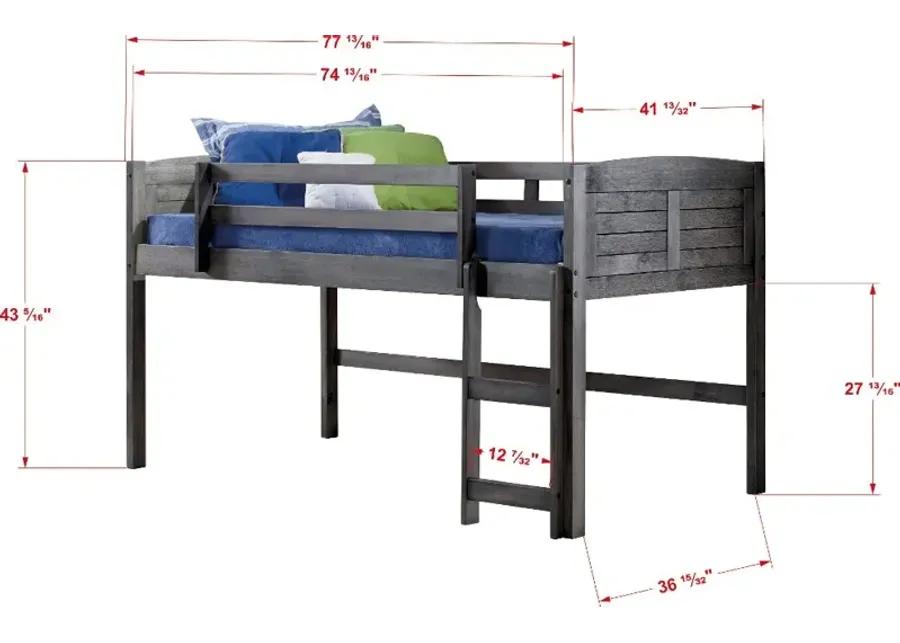 Louver Antique Gray Twin Loft Bed with Camo Tent