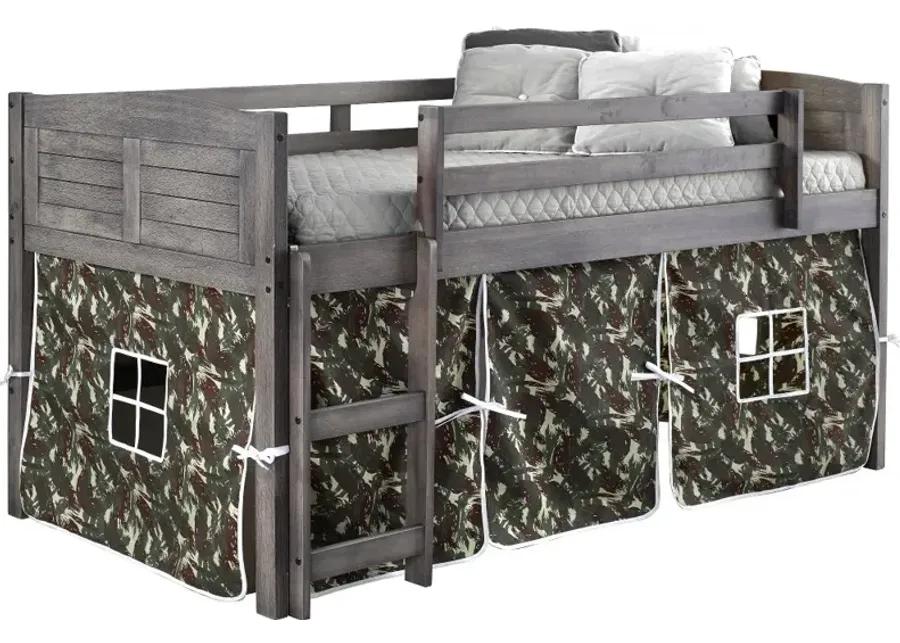 Louver Antique Gray Twin Loft Bed with Camo Tent