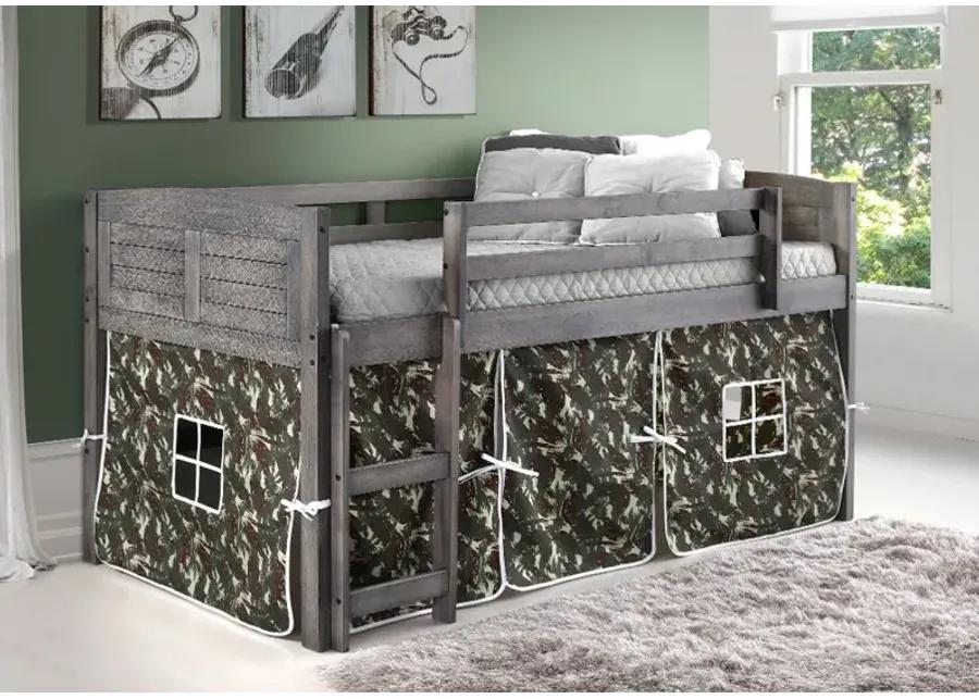 Louver Antique Gray Twin Loft Bed with Camo Tent