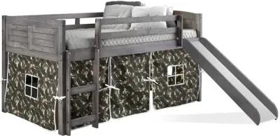 Louver Antique Gray Twin Loft Bed with Camo Tent and Slide