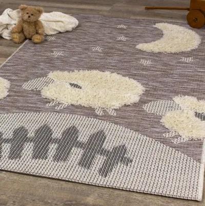 Kids 5 x 8 Counting Sheep Brown Area Rug