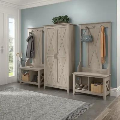 Key West Farmhouse Washed Gray 2-Door Tall Storage Cabinet - Bush...