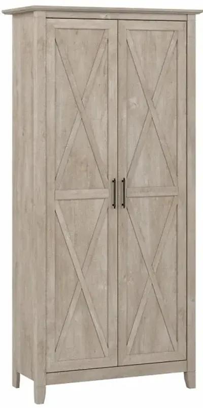 Key West Farmhouse Washed Gray 2-Door Tall Storage Cabinet - Bush...