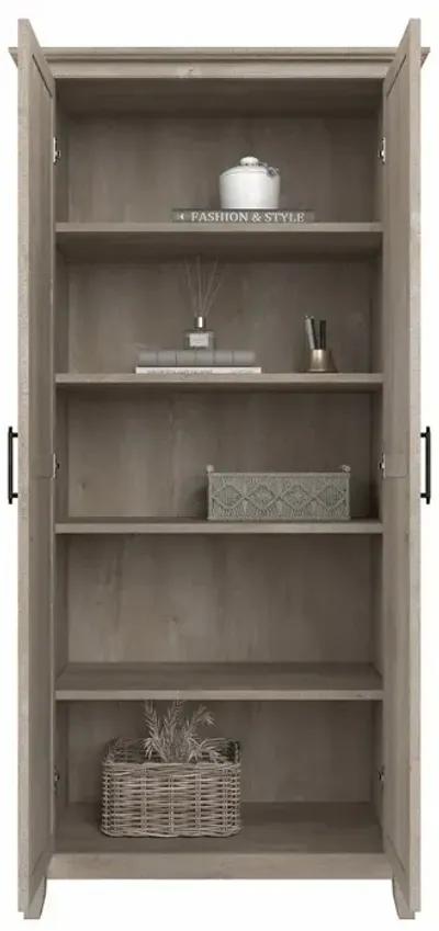 Key West Farmhouse Washed Gray 2-Door Tall Storage Cabinet - Bush...