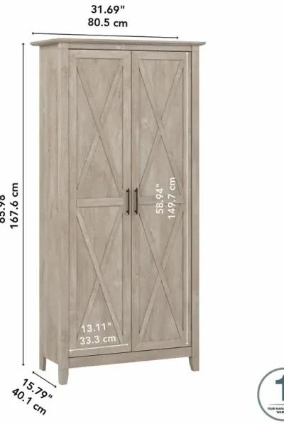 Key West Farmhouse Washed Gray 2-Door Tall Storage Cabinet - Bush...