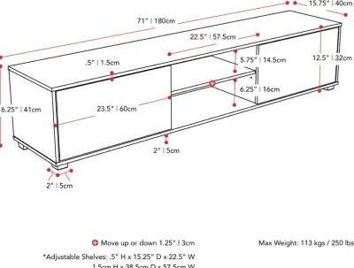 Hollywood Modern 71" Dark Grey Wood Grain TV Stand with Doors