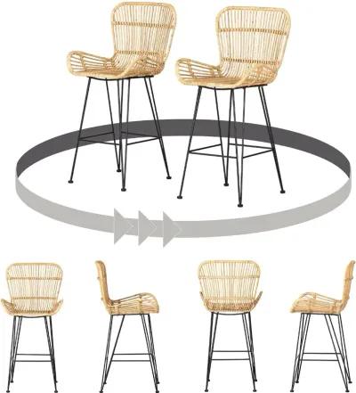 Balka Natural Rattan Counter Stool with Armrests, Set of 2 - South...