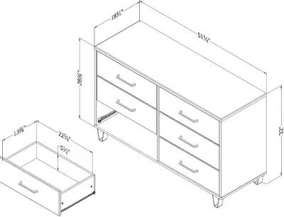 Arlen Weathered Oak and Matte Black 6 Drawer Dresser - South Shore