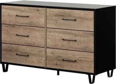 Arlen Weathered Oak and Matte Black 6 Drawer Dresser - South Shore