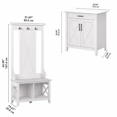 Key West White Oak Hall Tree and Secretary Desk - Bush Furniture