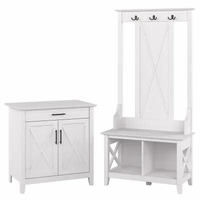 Key West White Oak Hall Tree and Secretary Desk - Bush Furniture