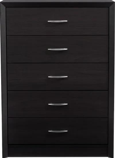 Newport Contemporary Black Five Drawer Tall Dresser