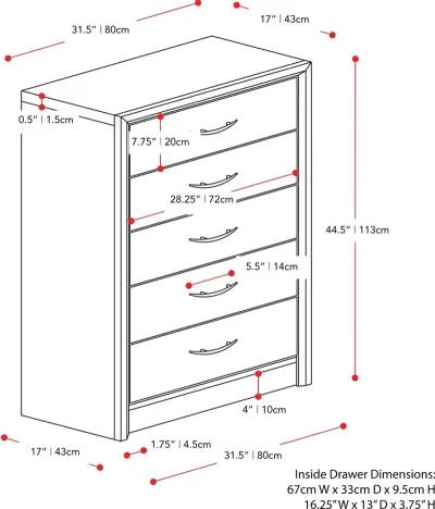 Newport Contemporary Black Five Drawer Tall Dresser