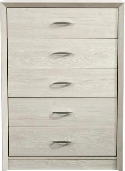 Newport Contemporary White Washed Oak Five Drawer Tall Dresser