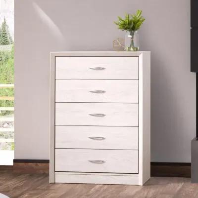 Newport Contemporary White Washed Oak Five Drawer Tall Dresser