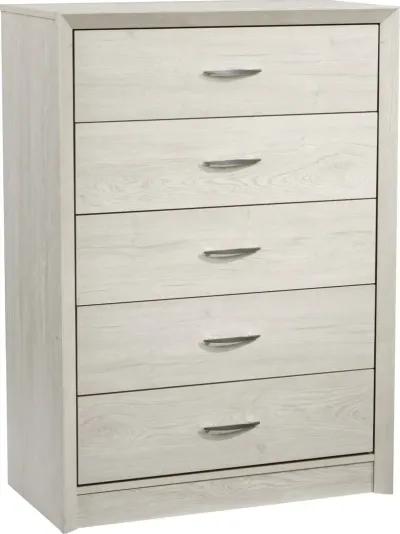 Newport Contemporary White Washed Oak Five Drawer Tall Dresser