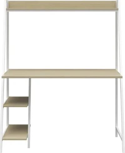 Bushwick Transitional Pale Oak and White Metal Ladder Desk