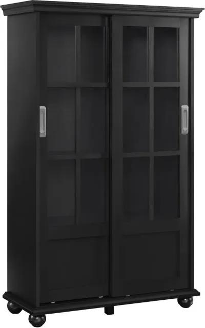 Aaron Lane Black Bookcase with Sliding Glass Doors