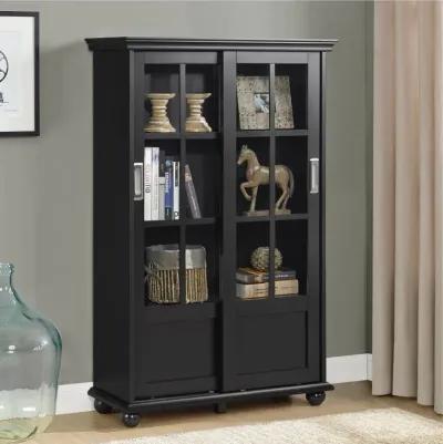 Aaron Lane Black Bookcase with Sliding Glass Doors