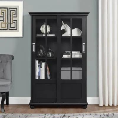 Aaron Lane Black Bookcase with Sliding Glass Doors