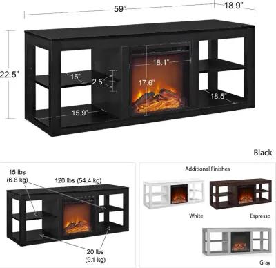 Parsons Black 60" Electric Fireplace TV Stand