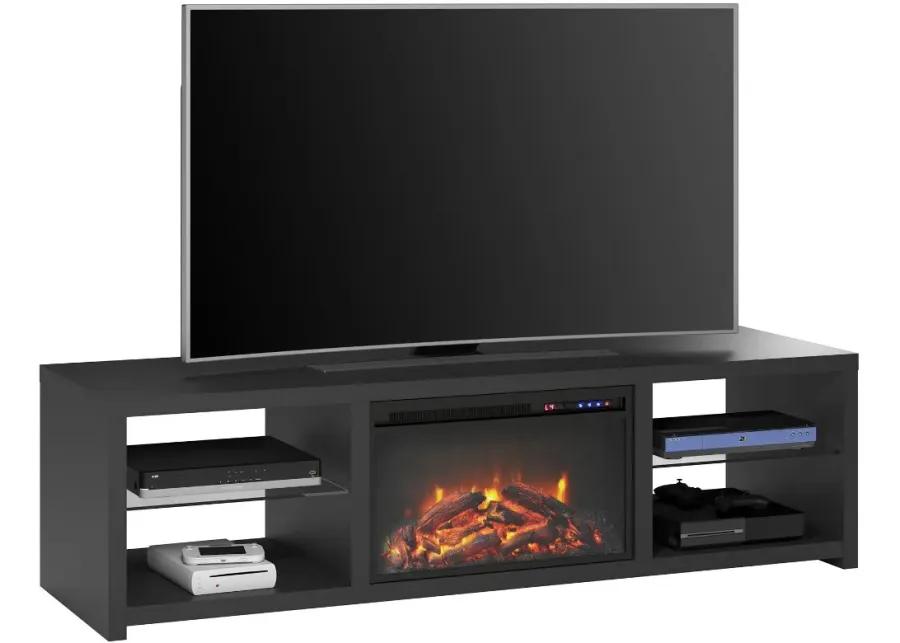 Harrison Black 70" TV Stand with Fireplace