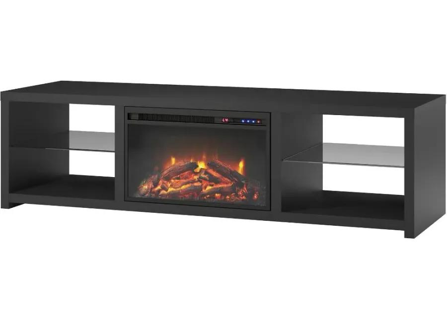 Harrison Black 70" TV Stand with Fireplace