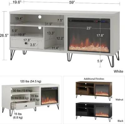 Owen White 60" Fireplace TV Stand