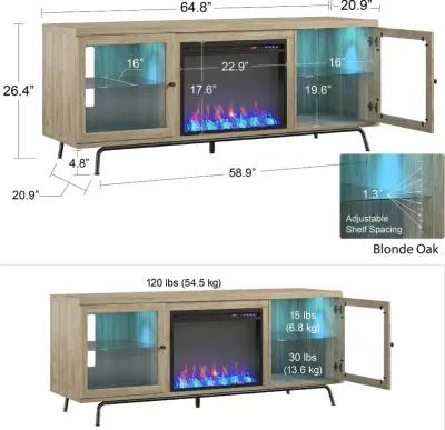 Sydney View Light Brown 70" TV Stand with Fireplace