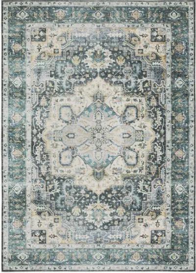 Charleston 2 x 3 Blue and Ivory Washable Area Rug