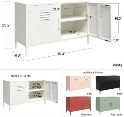 Mission White 2 Door Metal Locker Accent Cabinet