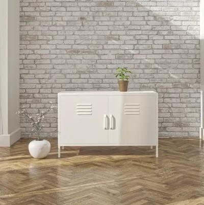 Mission White 2 Door Metal Locker Accent Cabinet