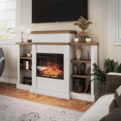 Gateswood White Electric Fireplace with Mantel and Bookcase