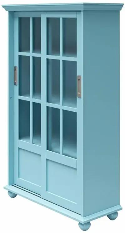 Aaron Lane Light Blue Bookcase with Sliding Glass Doors