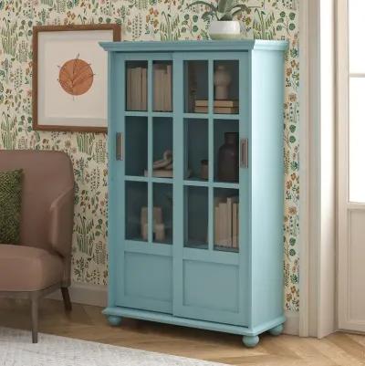 Aaron Lane Light Blue Bookcase with Sliding Glass Doors