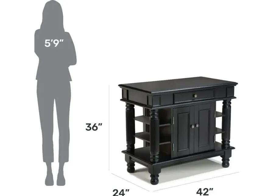 Americana Black Kitchen Island with Shelves