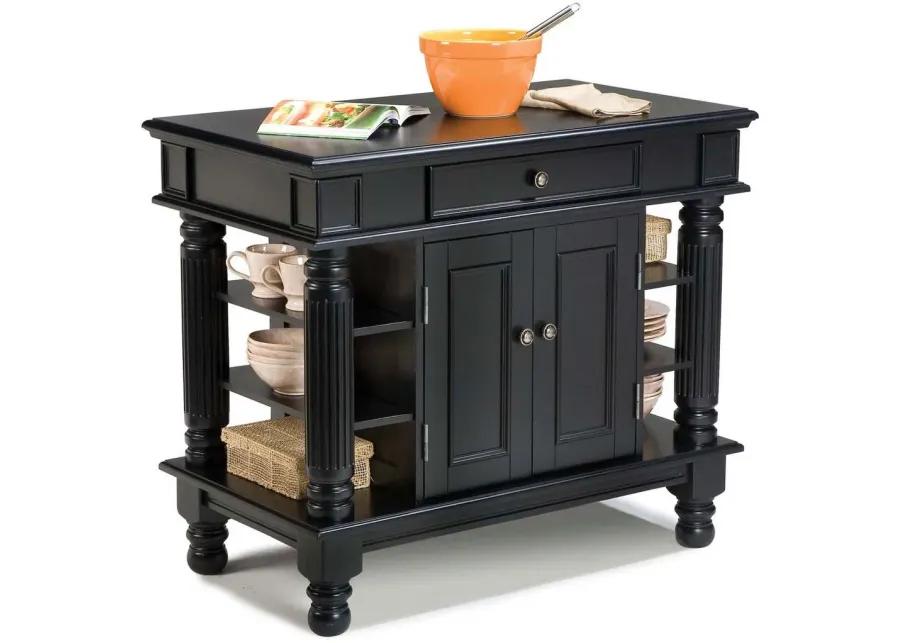 Americana Black Kitchen Island with Shelves