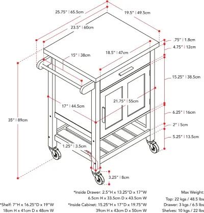 Sage Black Wood Kitchen Cart