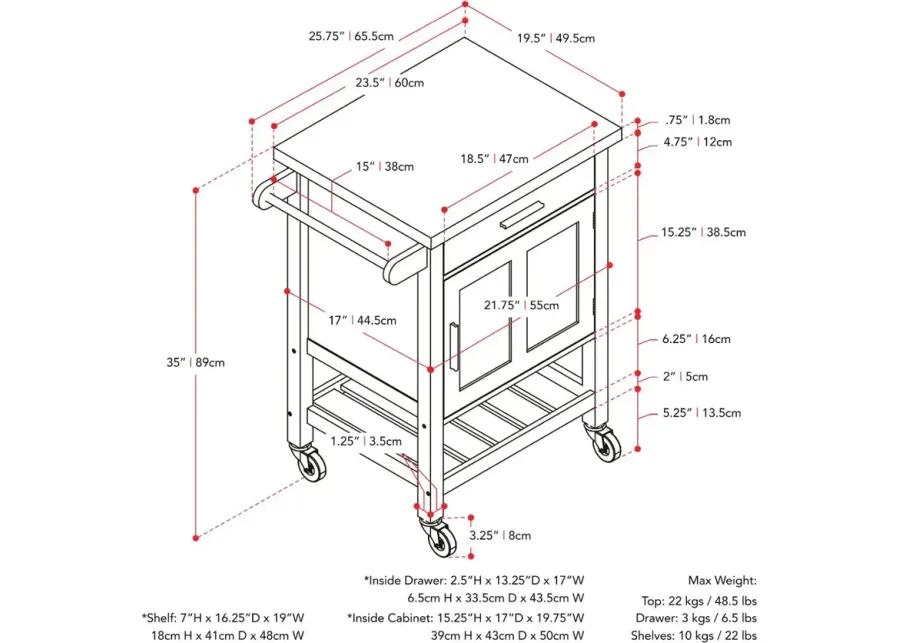 Sage White Wood Kitchen Cart